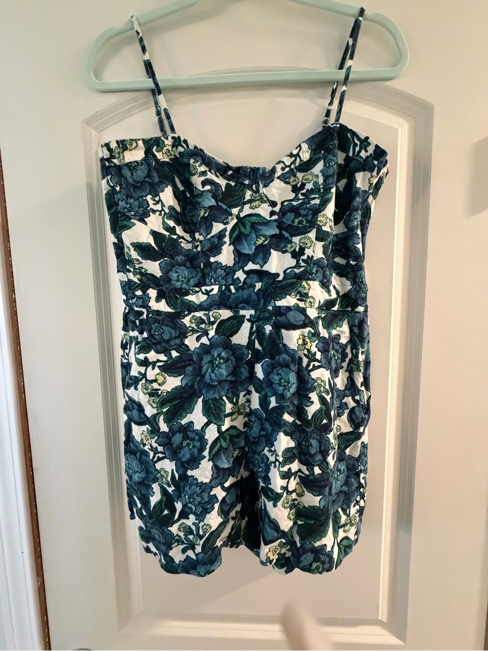 LOFT Blue and Green Floral Spaghetti Strap romper